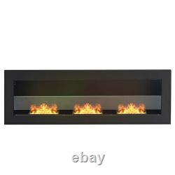 Home Wall/Inset Bio Ethanol Fireplace 3 Burner Glass Biofire Fire 120x40cm Black