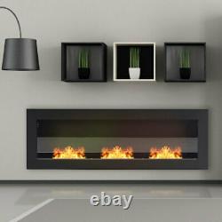 Home Wall/Inset Bio Ethanol Fireplace 3 Burner Glass Biofire Fire 120x40cm Black