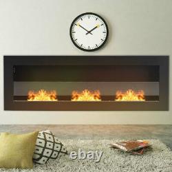 Home Wall/Inset Bio Ethanol Fireplace 3 Burner Glass Biofire Fire 120x40cm Black