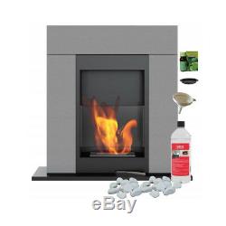 Hq Bio Ethanol Fireplace Design Eco Fire Burner + 1l Fuel Free Graphite Black