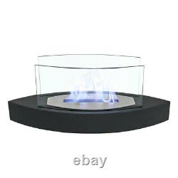 Indoor Bio-Ethanol Fireplace Glass Top Fire Burner Heater Freestand Black Base