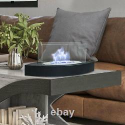 Indoor Bio-Ethanol Fireplace Glass Top Fire Burner Heater Freestand Black Base