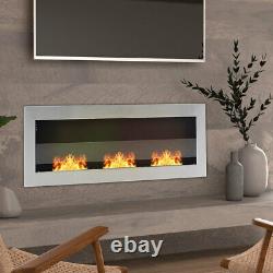 Indoor Stainless Steel Bio Ethanol Fireplace 3 Burner Biofire Fire Home 120x40cm
