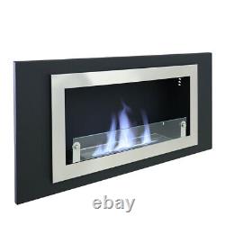Insert/Wall Bio Ethanol Fireplace Glass Fire Burner Heater Black+Stainless Steel