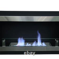Insert/Wall Bio Ethanol Fireplace Glass Fire Burner Heater Black+Stainless Steel