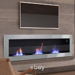 Inset/Wall Mounted Bio Ethanol Fireplace Biofire Fire 1400 x 400 With GLASS Grey