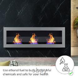 Inset/Wall Mounted Bio Ethanol Fireplace Biofire Fire 1400 x 400 With GLASS Grey