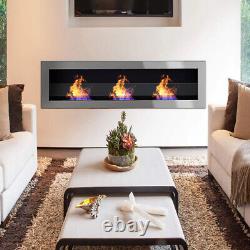 Inset/Wall Mounted Bio Ethanol Fireplace Biofire Fire 1400 x 400 With GLASS Grey