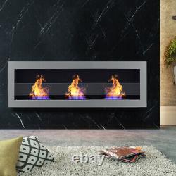 Inset/Wall Mounted Bio Ethanol Fireplace Biofire Fire 1400 x 400 With GLASS Grey