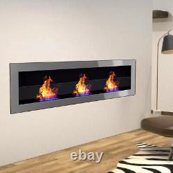 Inset/Wall Mounted Bio Ethanol Fireplace Biofire Fire 1400 x 400 With GLASS Grey