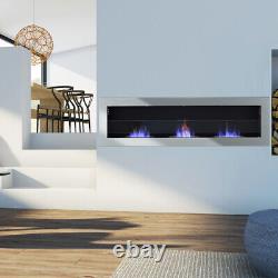 Inset/Wall Mounted Bio Ethanol Fireplace Biofire Fire 1400 x 400 With GLASS Grey