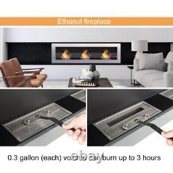 Inset/Wall Mounted Bio Ethanol Fireplace Biofire Fire 1400 x 400 With GLASS Silver