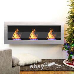 Inset/Wall Mounted Bio Ethanol Fireplace Biofire Fire 1400 x 400 With GLASS Silver