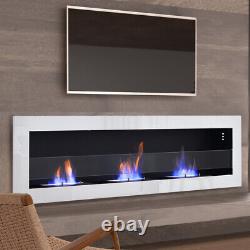 Inset/ Wall Mounted Bio Ethanol Fireplace Biofire Fire 1400 x 400 With GLASS White