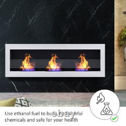 Inset/ Wall Mounted Bio Ethanol Fireplace Biofire Fire 1400 x 400 With GLASS White