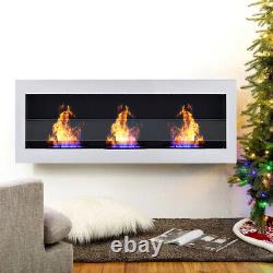 Inset/ Wall Mounted Bio Ethanol Fireplace Biofire Fire 1400 x 400 With GLASS White