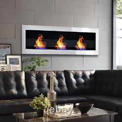 Inset/ Wall Mounted Bio Ethanol Fireplace Biofire Fire 1400 x 400 With GLASS White