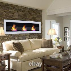 Inset/ Wall Mounted Bio Ethanol Fireplace Biofire Fire 1400 x 400 With GLASS White