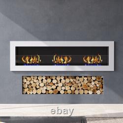 Inset/ Wall Mounted Bio Ethanol Fireplace Biofire Fire 1400 x 400 With GLASS White