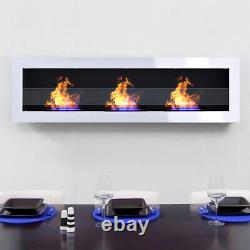 Inset/ Wall Mounted Bio Ethanol Fireplace Biofire Fire 1400 x 400 With GLASS White