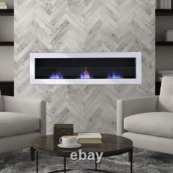 Inset/ Wall Mounted Bio Ethanol Fireplace Biofire Fire 1400 x 400 With GLASS White