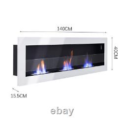 Inset/ Wall Mounted Bio Ethanol Fireplace Biofire Fire 1400 x 400 With GLASS White
