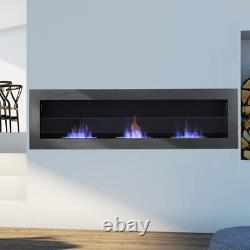 Inset/Wall Mounted Bio Ethanol Fireplace with3 Burners Biofire Fire 1400x400 Black