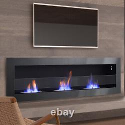 Inset/Wall Mounted Bio Ethanol Fireplace with3 Burners Biofire Fire 1400x400 Black