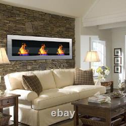 Inset/Wall Mounted LED Fireplace Biofire Bio Ethanol Electric Fire GLASS Silver