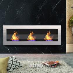 Inset/Wall Mounted LED Fireplace Biofire Bio Ethanol, Electric Fire Glass Silver