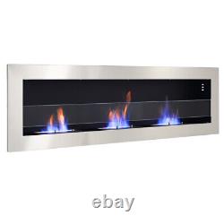 Inset/Wall Mounted LED Fireplace Biofire Bio Ethanol, Electric Fire Glass Silver