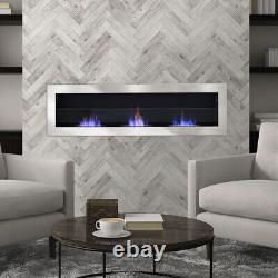 Inset/Wall Mounted LED Fireplace Biofire Bio Ethanol, Electric Fire Glass Silver