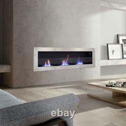 Inset/Wall Mounted LED Fireplace Biofire Bio Ethanol, Electric Fire Glass Silver