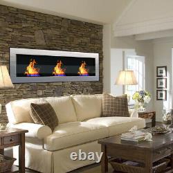 Inset/Wall Mounted LED Fireplace Biofire Bio Ethanol, Electric Fire Glass Silver