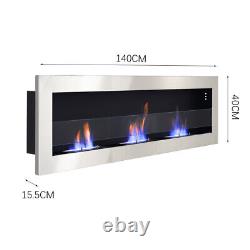 Inset/Wall Mounted LED Fireplace Biofire Bio Ethanol, Electric Fire Glass Silver