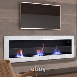 Inset/Wall Mounted LED Fireplace Biofire Bio Ethanol Electric Fire withGLASS White