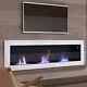 Inset/wall Mounted Led Fireplace Biofire Bio Ethanol Electric Fire Withglass White