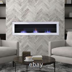 Inset/Wall Mounted LED Fireplace Biofire Bio Ethanol Electric Fire withGLASS White