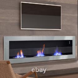 Inset/Wall Mounted LED Fireplace Biofire Bio Ethanol, Electric Fire with GLASS