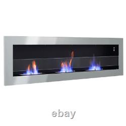 Inset/Wall Mounted LED Fireplace Biofire Bio Ethanol Electric Fire with GLASS Grey