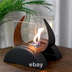 JHY DESIGN Square Bioethanol Fireplace with Two-Side Glass 19cm Black