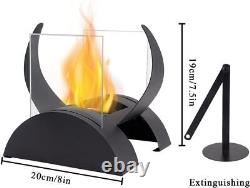 JHY DESIGN Square Bioethanol Fireplace with Two-Side Glass 19cm Black