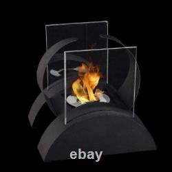 JHY DESIGN Square Bioethanol Fireplace with Two-Side Glass 19cm Black