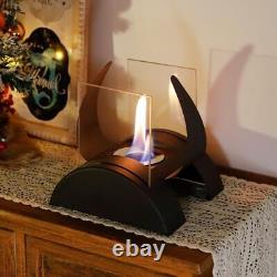 JHY DESIGN Square Bioethanol Fireplace with Two-Side Glass 19cm Black