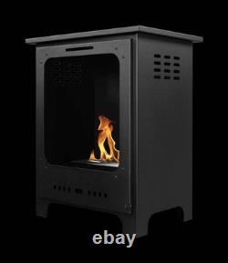 Koza Freestanding Biofireplace Black Matte with Glass, Indoor Garden Patio