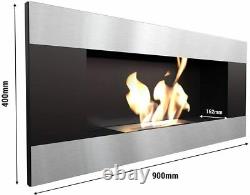 Kratki Bio Ethanol Wall Fireplace Delta 2 Black Silver Horizontal 90x40x16.2cm