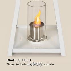 Lantern Fireplace Bio Ethanol Garden Space Heater Glass Steel Burner 0.3 L White