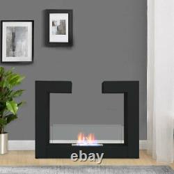 Large Black Bio Ethanol Fireplace Tempered Glass Steel Fire Burner Freestanding