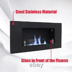 Large Burner Bio Ethanol Fireplace Clear Glass Biofire Fire Recessed Wall Mount
