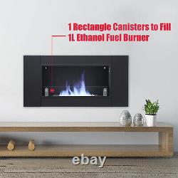 Modern Glass Black Bio Ethanol Fireplace Wall Recessed Burner Heater Indoor Fire